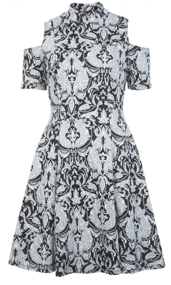 Miss Selfridge Black And White Cut Out High Neck Dress