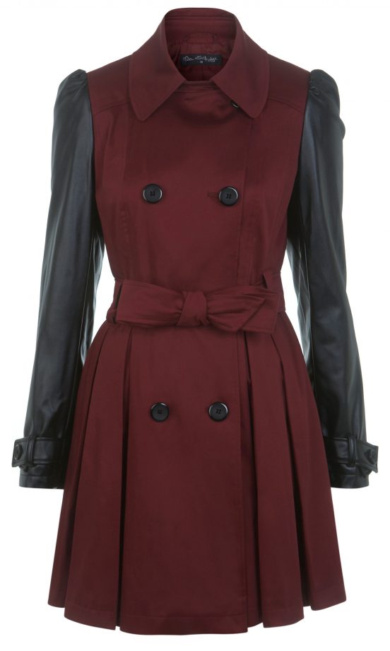 Miss Selfridge Red Coat With Leather Look Sleeves