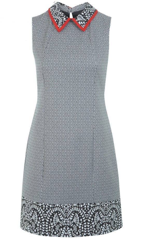 Miss Selfridge Grey Pattern Dress With Red Collar