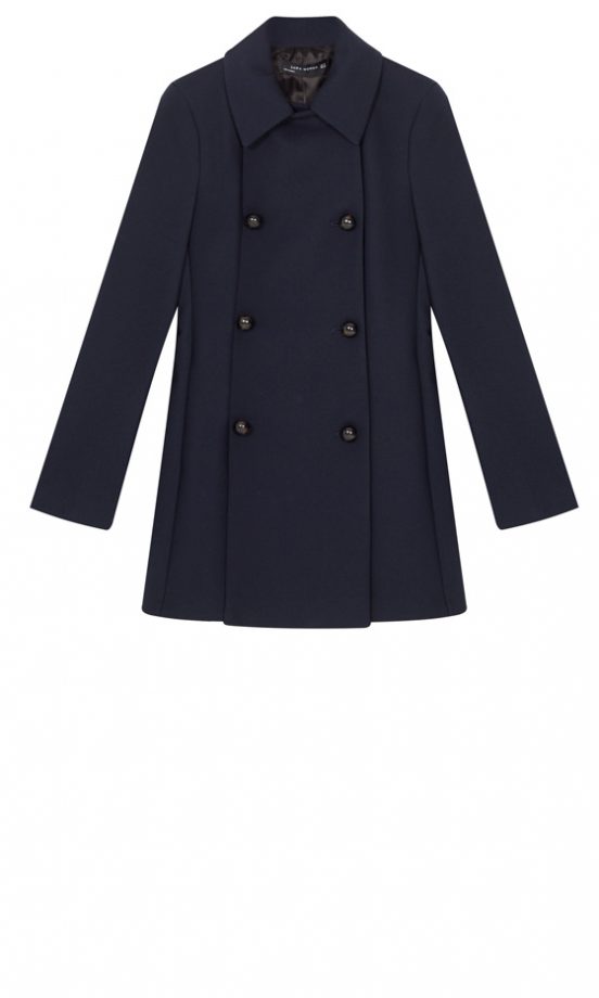 Zara AW13 Navy Blue Double Breasted Coat