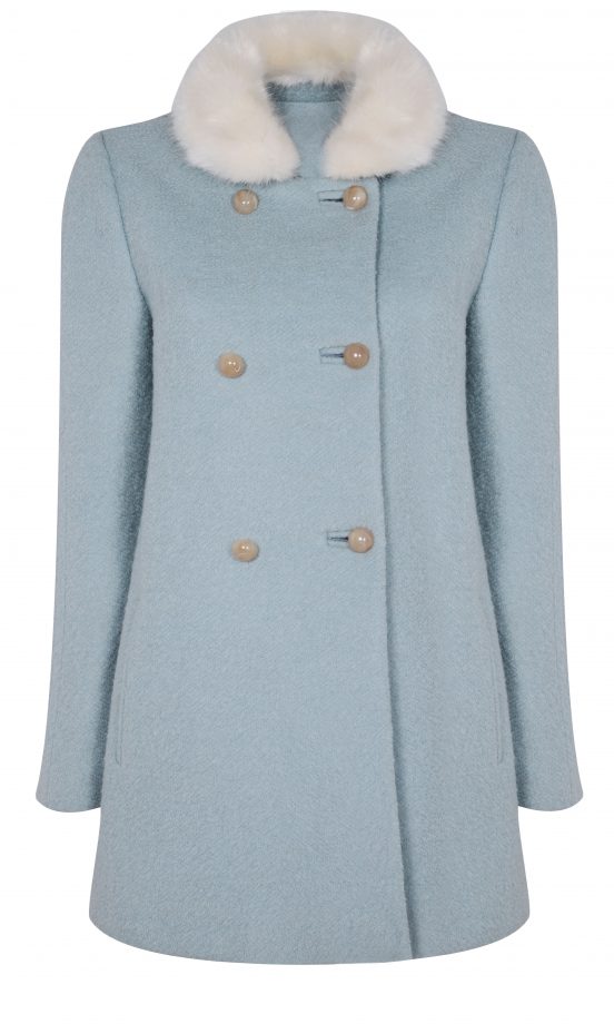 Miss Selfridge Baby Blue Coat With Fur Collar