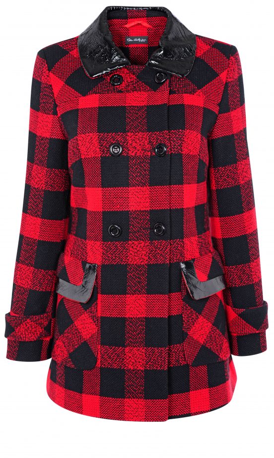 Miss Selfridge Red And Black Check Coat