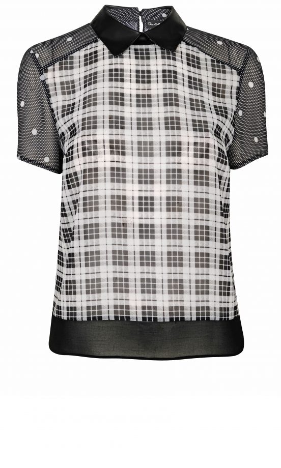 Miss Selfridge Black And White Check Shirt With Polka Dots