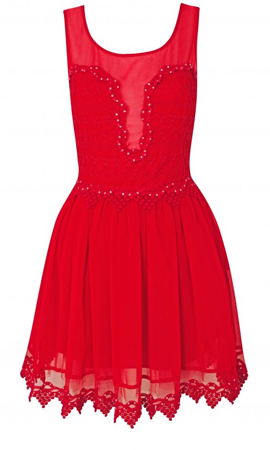 Miss Selfridge Red Crochet Dress With Sequins
