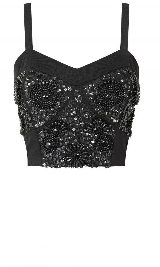 Miss Selfridge Black Sequin Bralet Crop Top