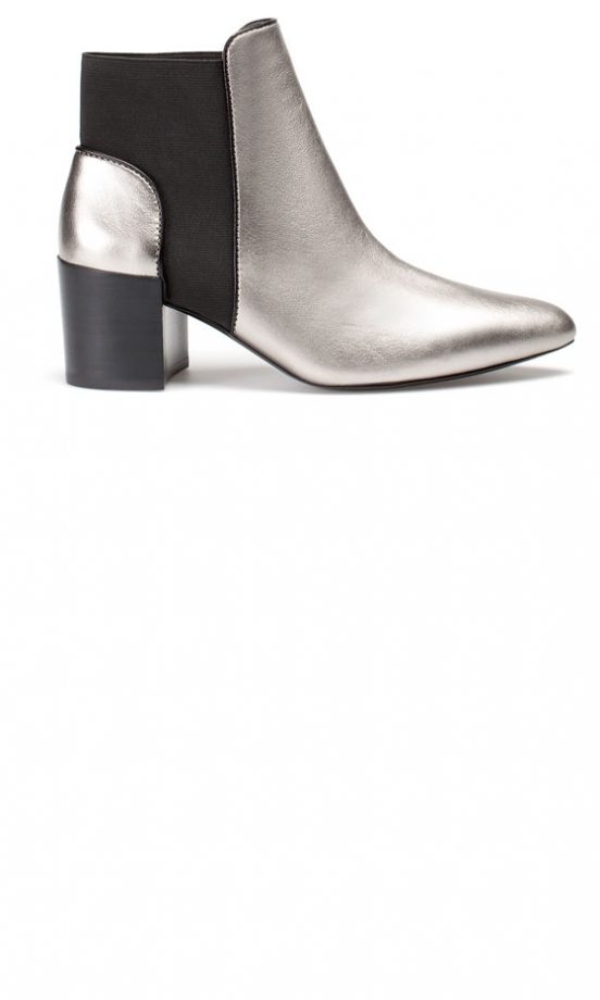 Zara AW13 Metallic Silver and Black Heeled Chelsea Boot