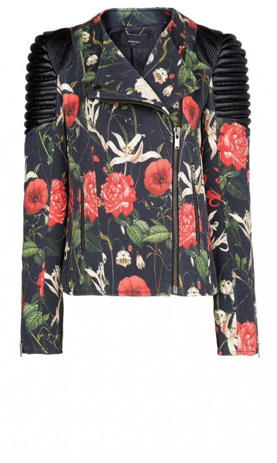 Mango Leather Panel Floral Biker Jacket, £99.99