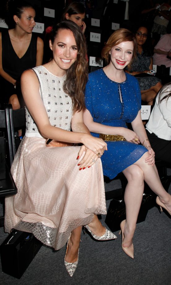 Louise Roe And Christina Hendricks On The FROW At Jenny Packham's SS14 Show, New York Fashion Week, 2013