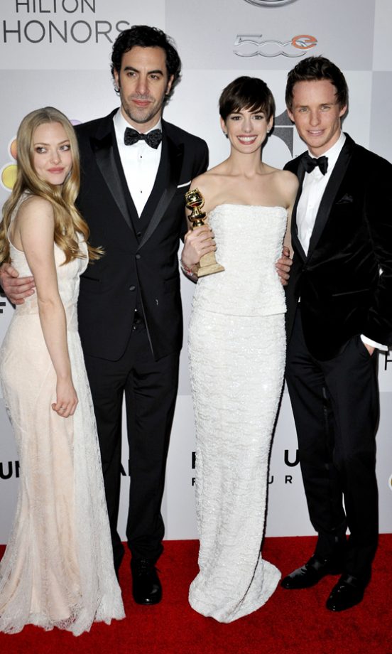 Eddie Redmayne, Amanda Seyfriend, Anne Hathaway And Sacha Baron Cohen At The Golden Globes, LA, 2013