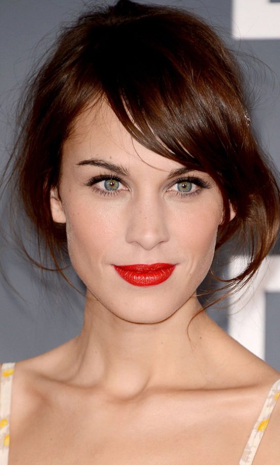 Alexa Chung's Sweeping Fringe Updo At The Grammys, 2013