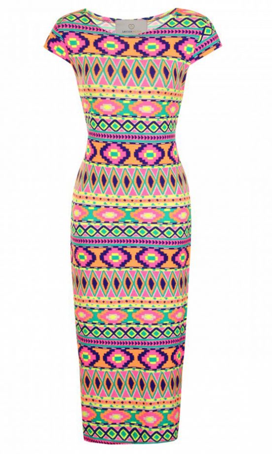 Lavish Alice Neon Aztec Print Capped Sleeve Midi Dress, £12