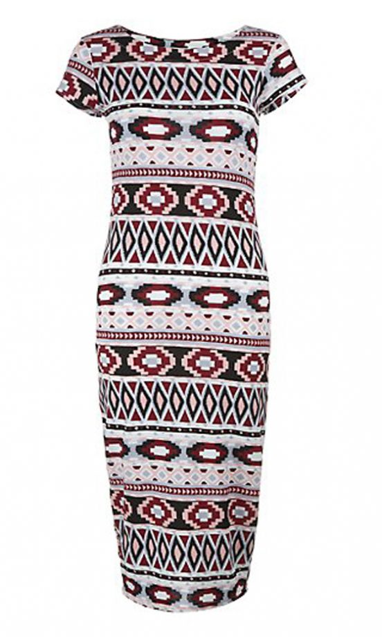 New Look Cameo Rose Neon Pink and Black Aztec Midi Dress, £16.99
