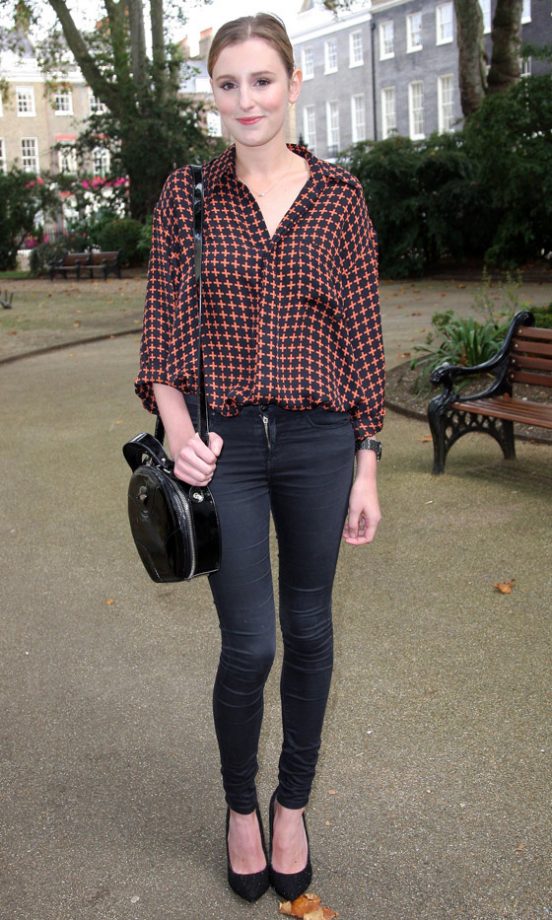 Laura Carmichael Rocks A Pretty Printed Blouse At The Topshop Unique SS13 Show At London Fashion Show, 2012
