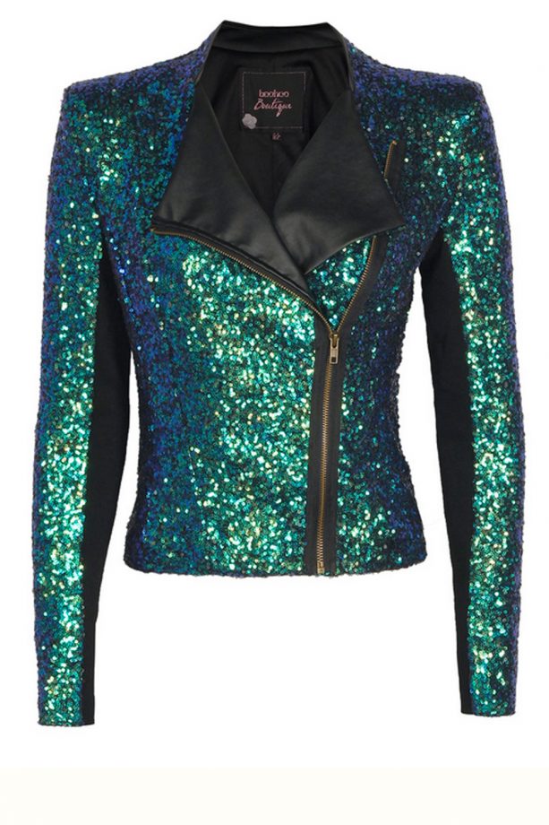 Boohoo Boutique Georgia PU Trim Sequin Biker Jacket, £35