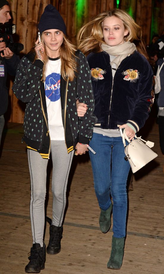 Cara Delevingne And Georgia May Jagger Rock Bomber Jackets At Winter Wonderland In London, 2013
