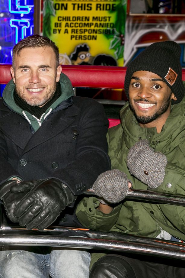 Gary Barlow Rides The Waltzer With Rough Copy's Joey James At Winter Wonderland In London, 2013