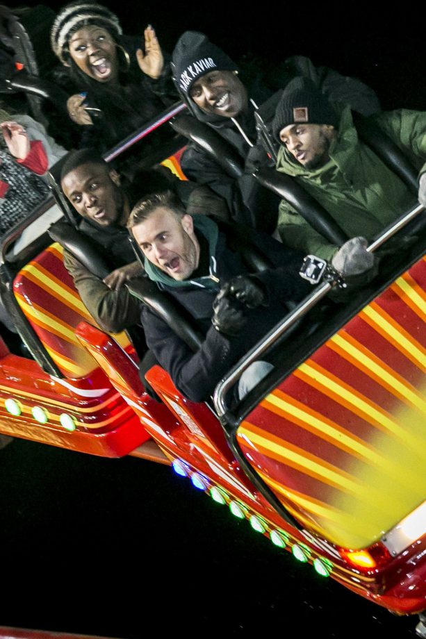 Gary Barlow Pulls His Best Rollercoaster Face At Winter Wonderland In London, 2013