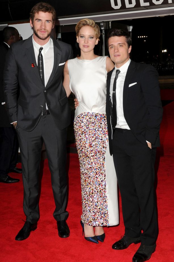 Liam Hemsworth, Josh Hutcherson And Jennifer Lawrence Huddle Up At The Hunger Games Premiere In London, 2013