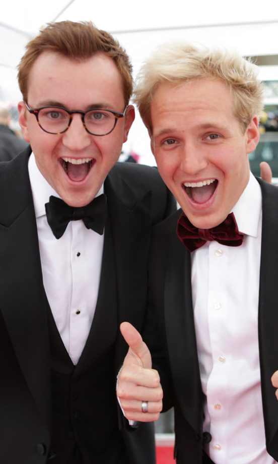 Francis Boulle And Jamie Laing Give Us The Thumbs Up At The BAFTAs In London, 2012