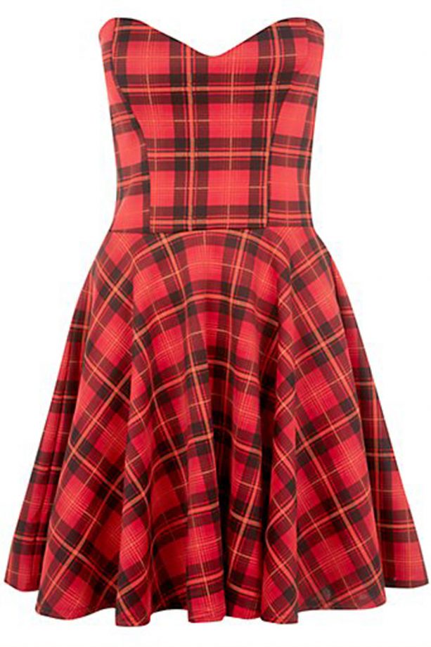 New Look Parisian Red Tartan Sweetheart Neck Skater Dress, £22.99