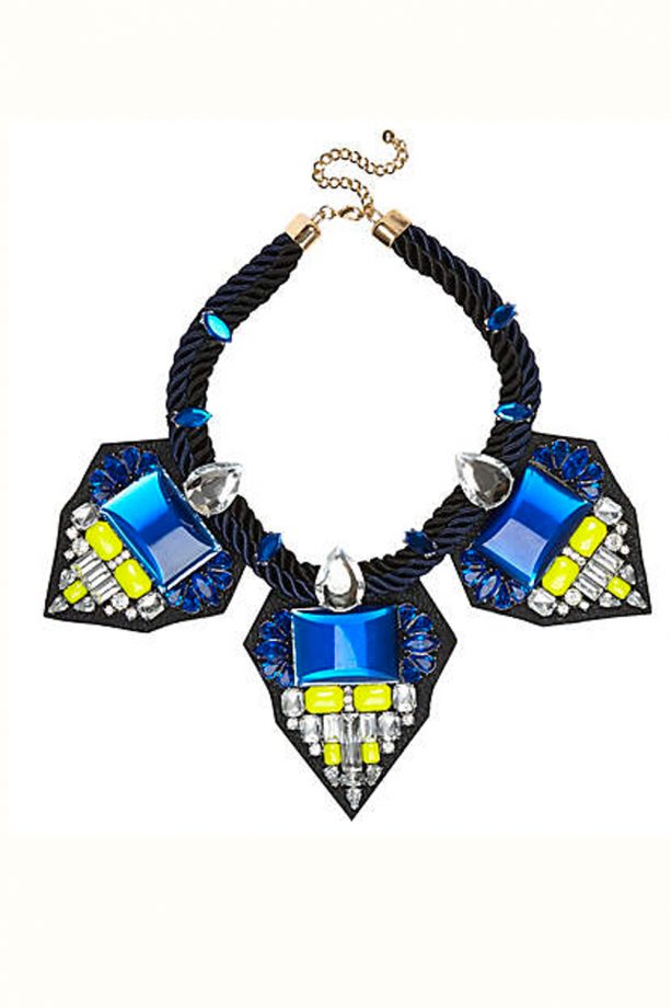 River Island Blue Cord Leather Backed Statement Necklace, £40