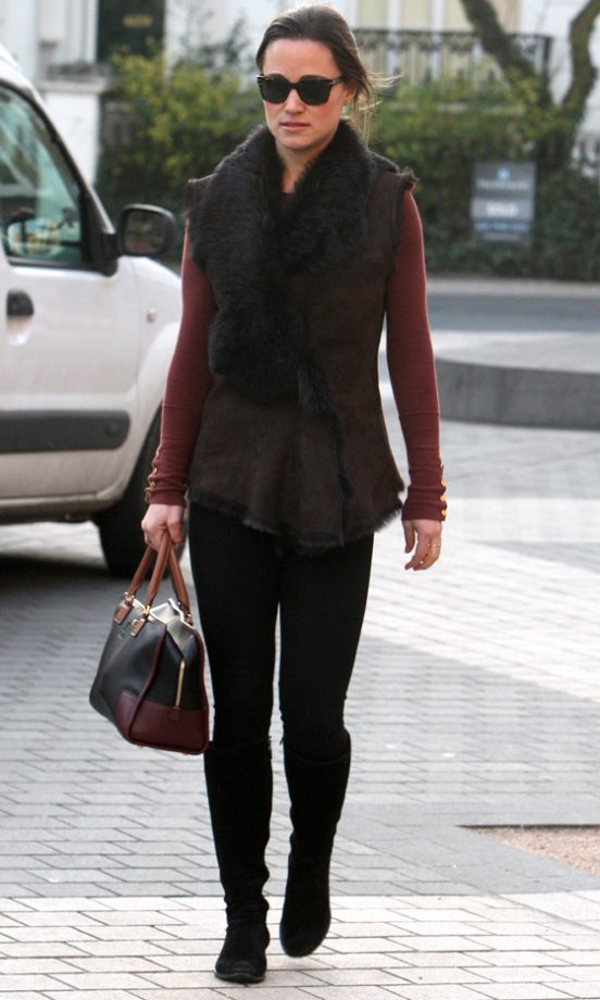 Pippa Middleton Kept Cosy In A Brown Fur Gilet Out In London - Top Marks For The Colour Coordination, 2012