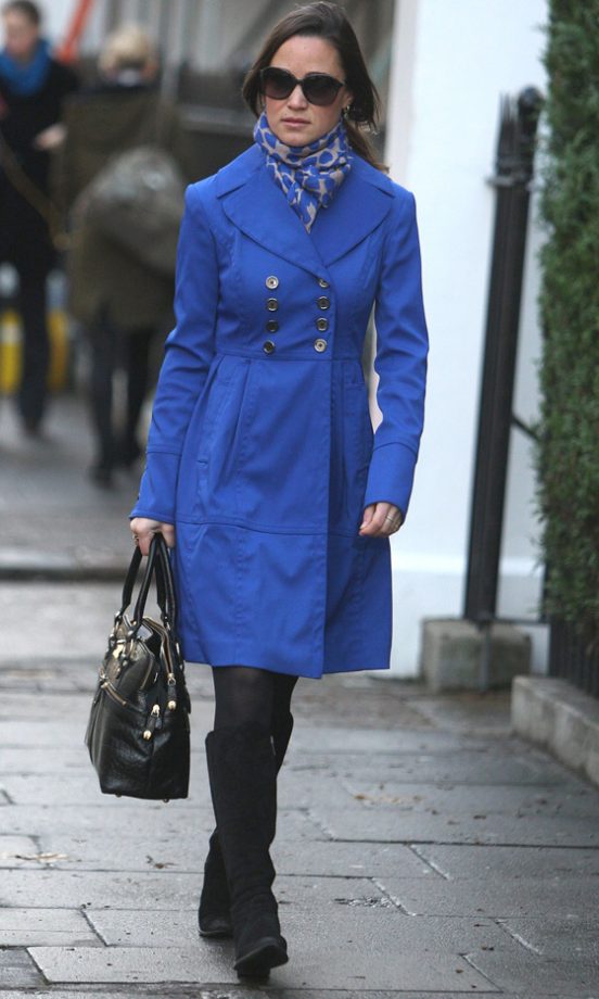 Pippa Middleton Braved The Rain In A Royal Blue Coat - We Want One!