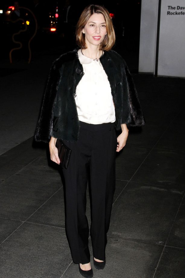 Sophia Coppola Drapes Her Fauz Fur Over Her Shoulders Outside The Event