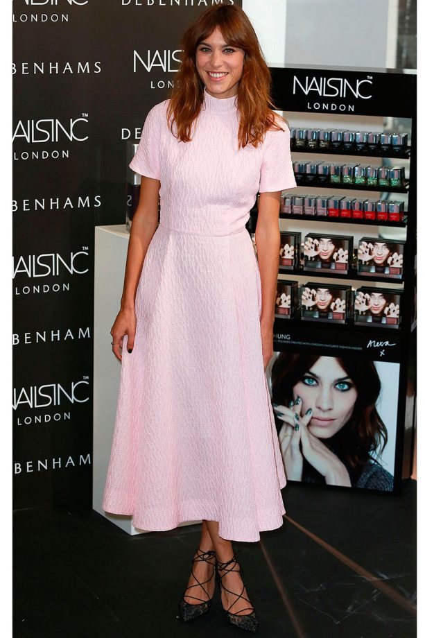 Alexa Chung Goes Girly In A Baby Pink Emilia Wickstead Dress At A Nails Inc Launch In London, 2014