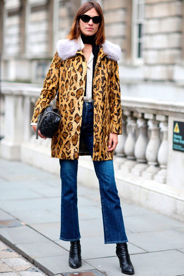 Alexa Chung Looks Super Stylish In A Leopard Print Jacket And Flared Jeans During London Fashion Week, 2015