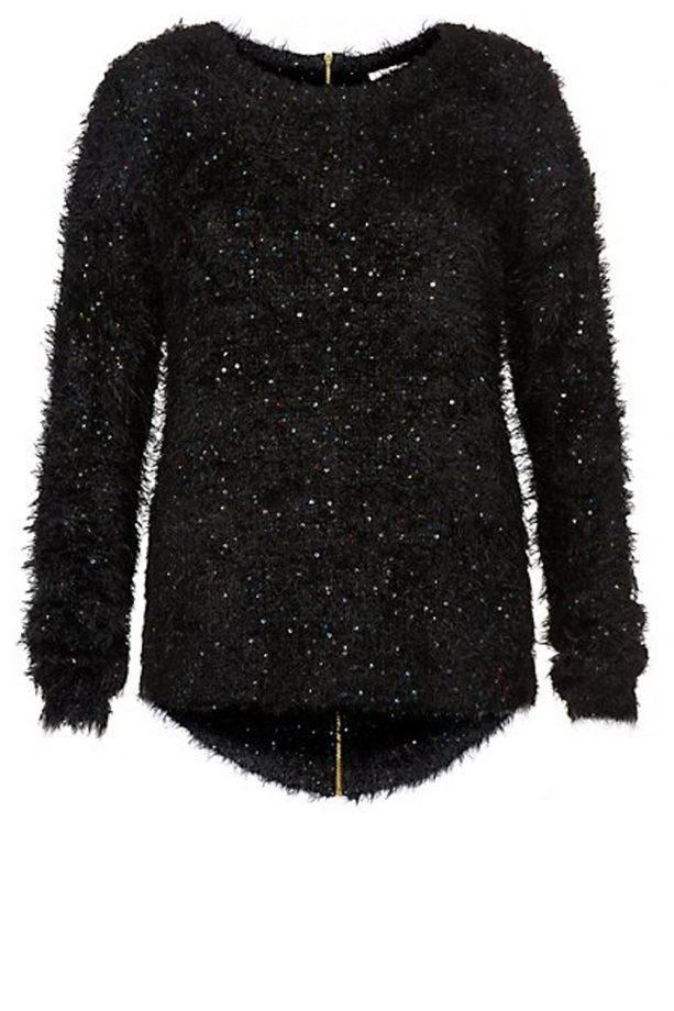 New Look Black Sequin Fluffy Jumper, £27.99