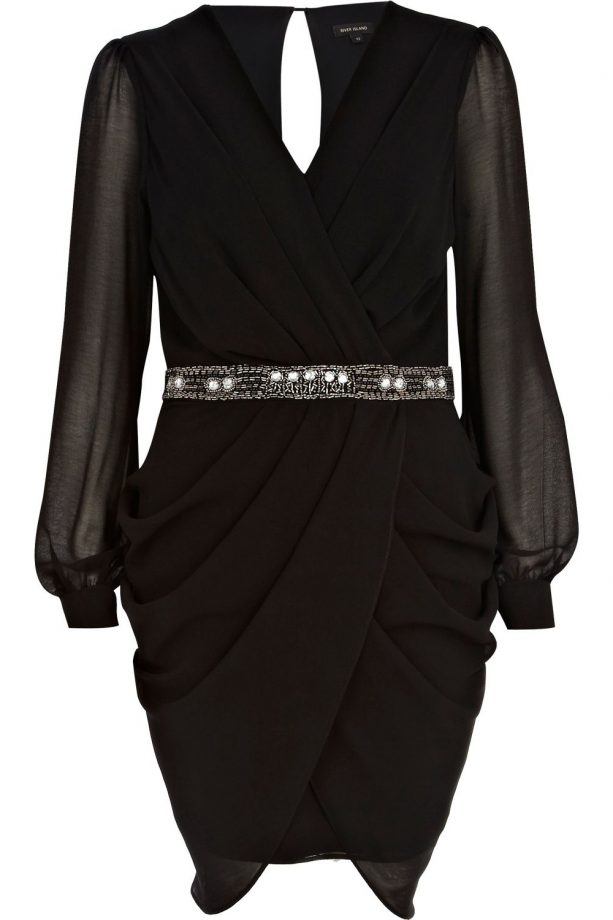 River Island Black Sequin Waist Draped Dress, £15