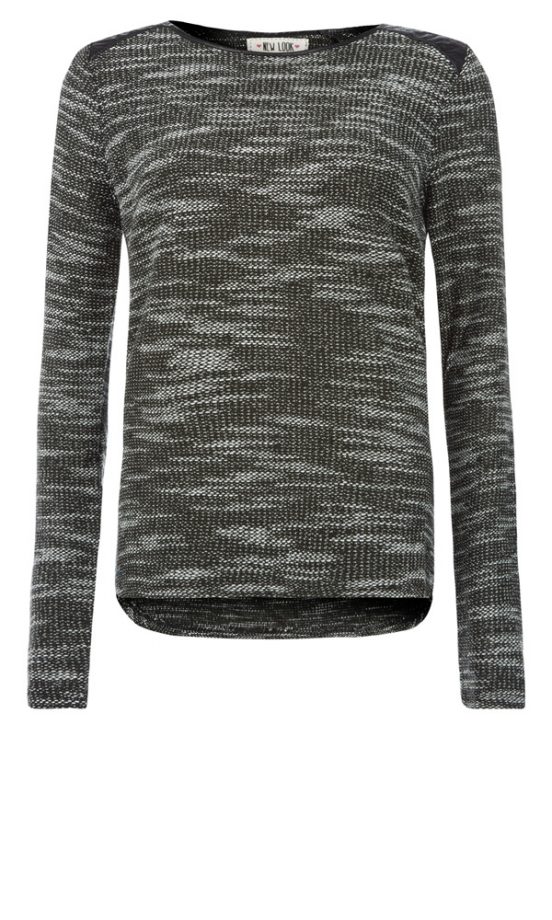 New Look Charcoal Leather-Look Trim Lightweight Knitted Top, £17.99