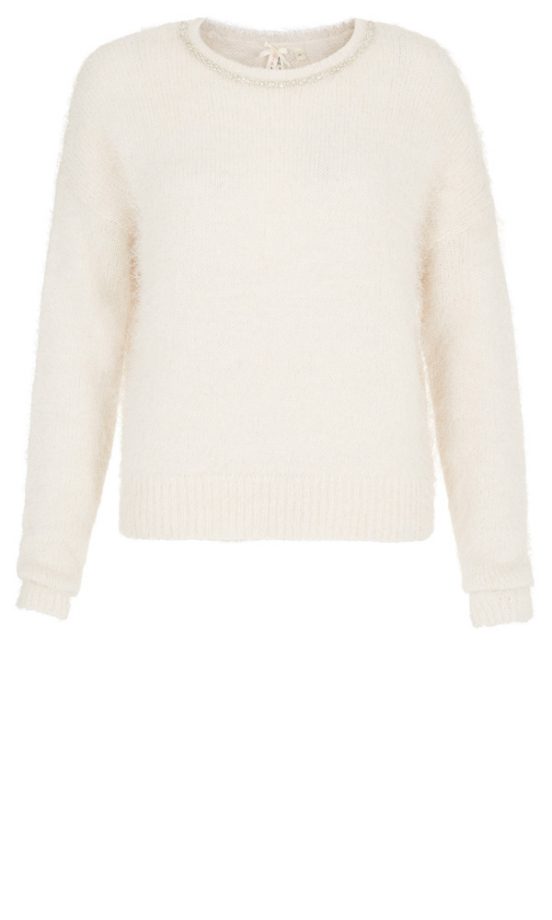 New Look Cream Necklace Trim Fluffy Jumper, £27.99