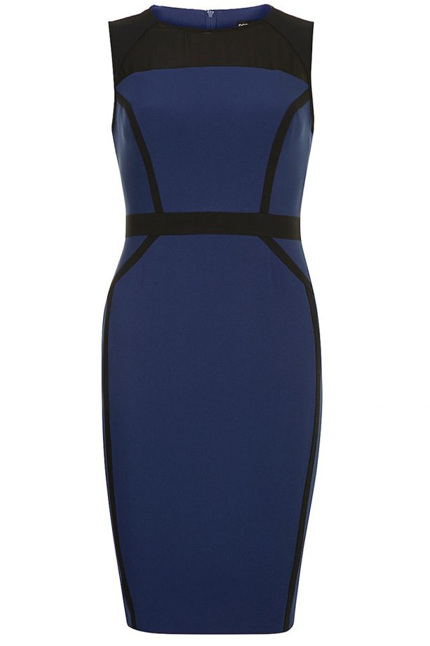 Dorothy Perkins Blue And Black Mesh Piped Dress, £35
