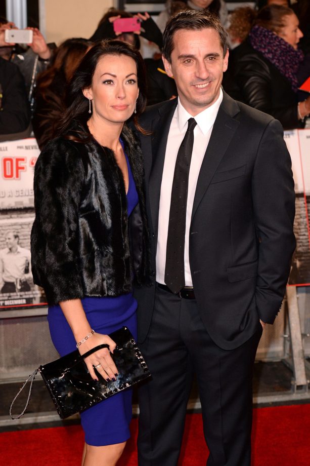 Gary Neville's Wife Looked Glam On The Red Carpet In Cobalt And Leather