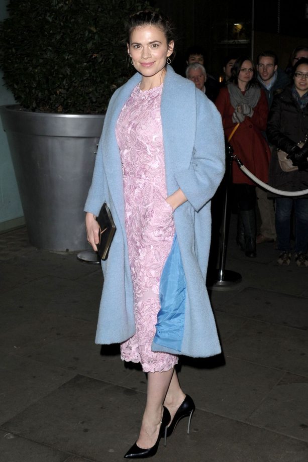 Hayley Atwell Mixes Baby Pink And Blue For The English National Ballet Christmas Party