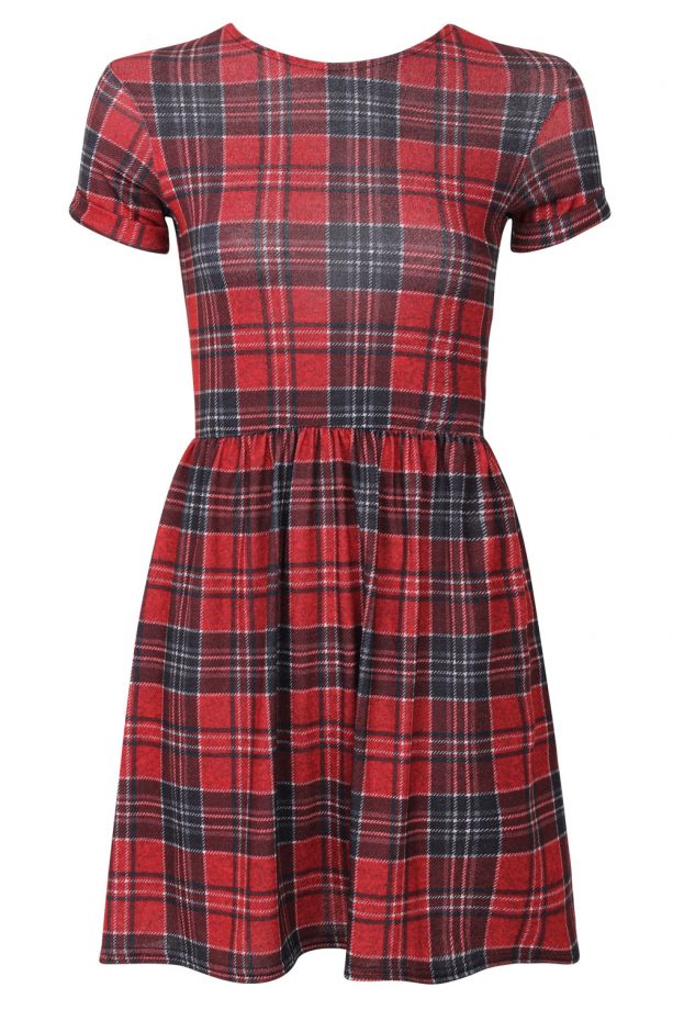 Miss Guided Lupita Tartan Skater Dress In Red, £19.99