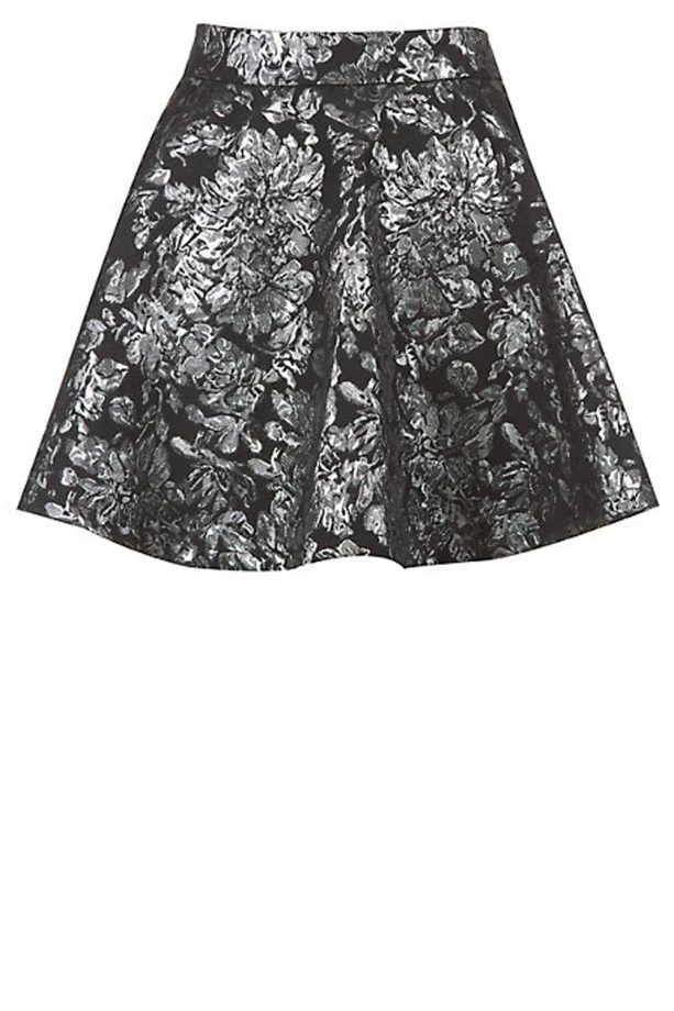 New Look 147 Fashion Silver Metallic Floral Skater Skirt, £19.99