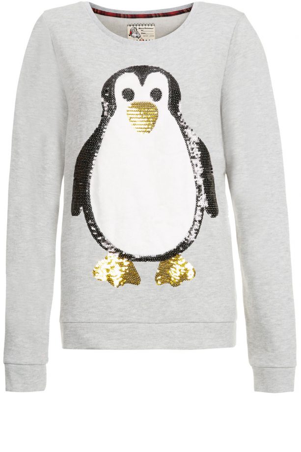 New Look Gray Sequin Penguin Christmas Sweater, £17.99