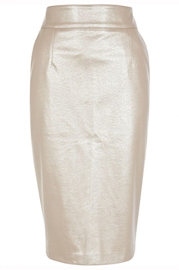 River Island Gold Leather-Look Pencil Skirt, £30