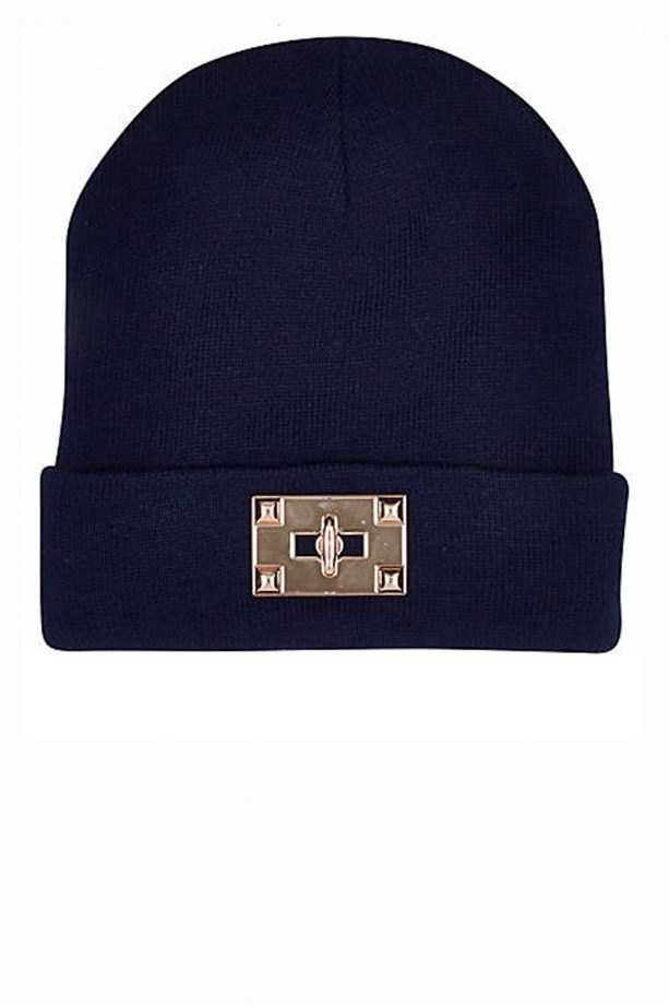 River Island Navy Twist Lock Beanie, £12