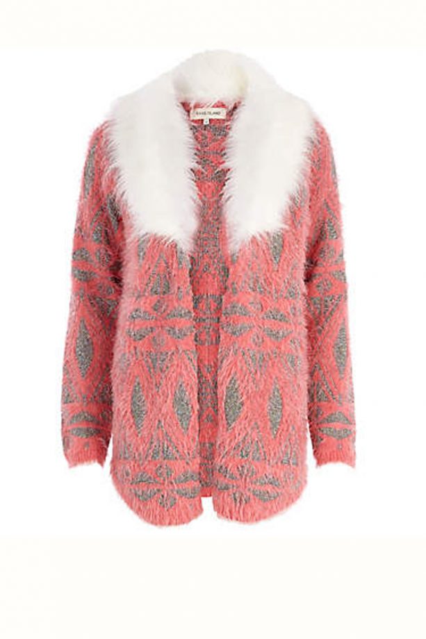 River Island Pink Faux Fur Collar Cardigan, £55