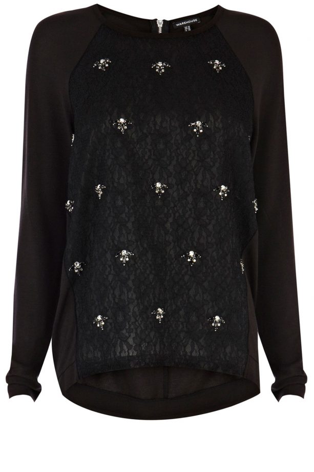 Warehouse Embellished Lace Front Sweatshirt, £45