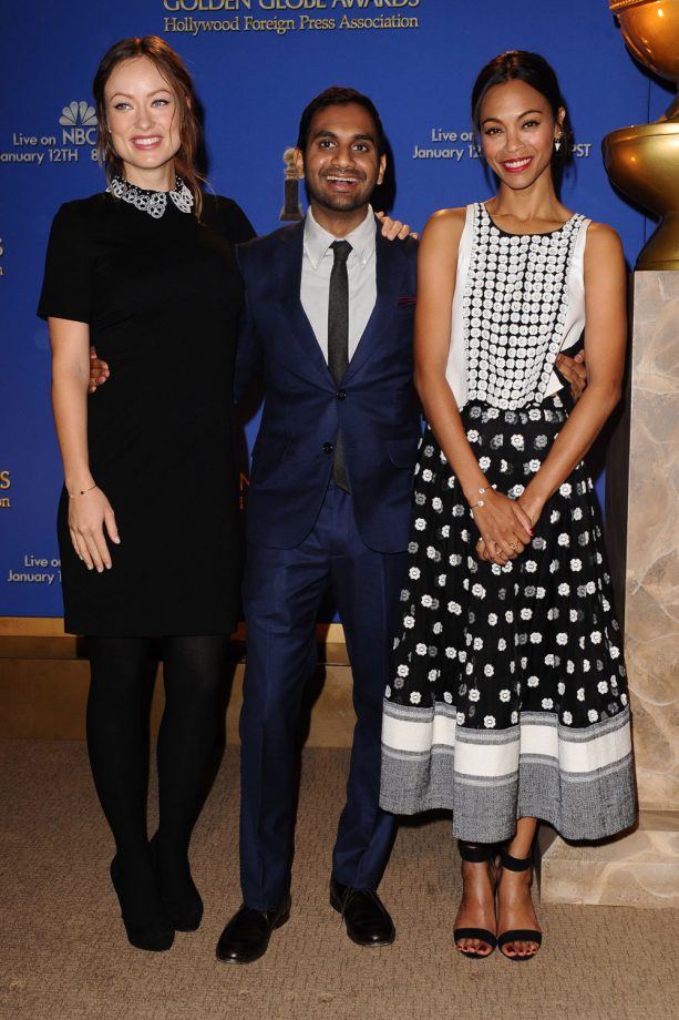 Zoe Saldana, Aziz Ansari And Olivia Wilde Pose For Photos At The 71st Annual Gold Globe Awards Nominations