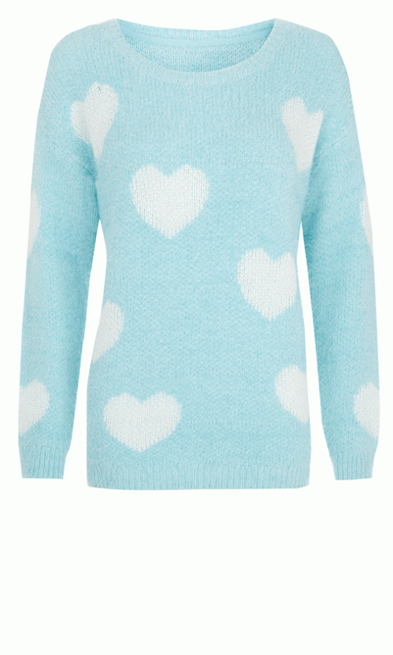 Primark Pastel Blue Heart Print Jumper, £14