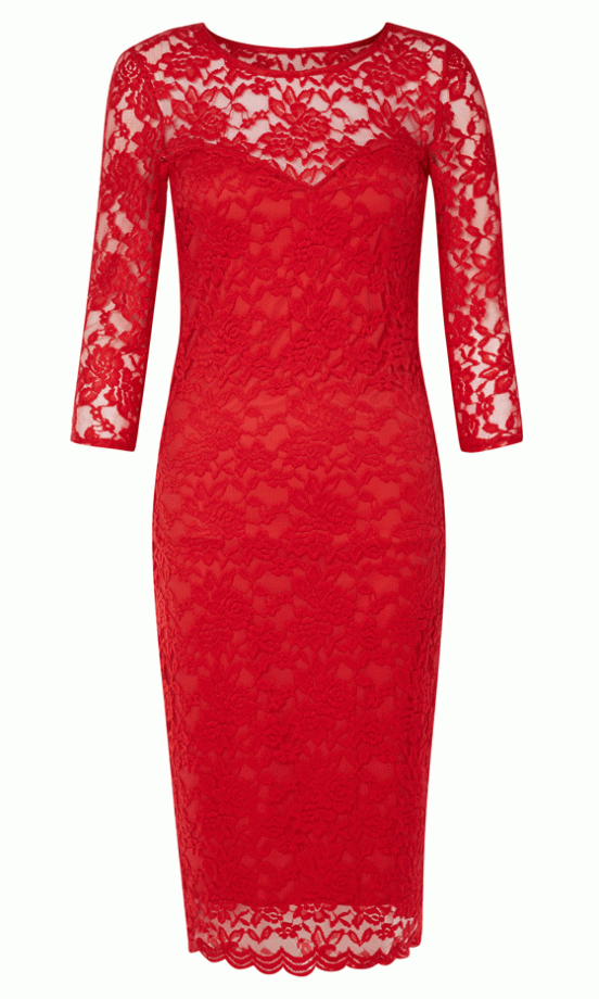 Primark Red Lace Scallop Midi Dress, £17