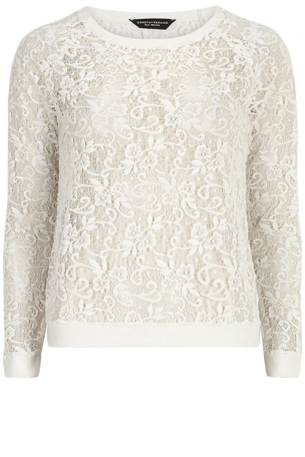 Dorothy Perkins Ivory Brushed Lace Sweat, £20