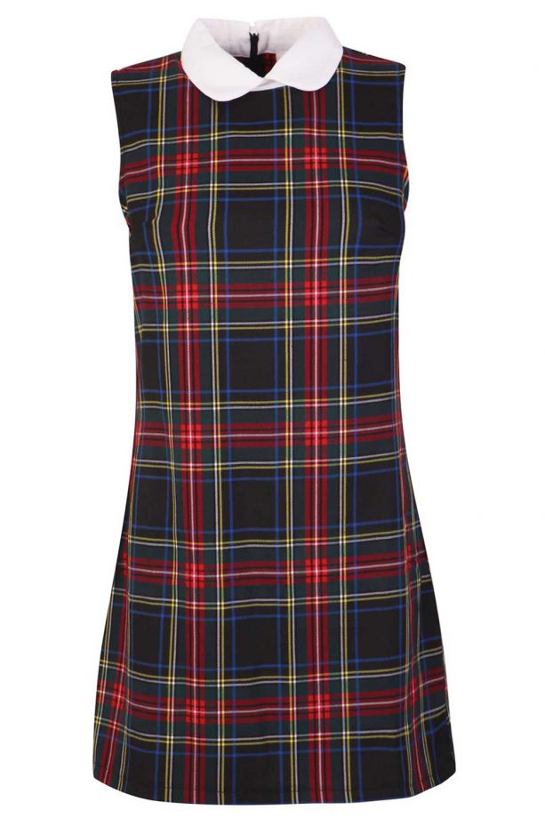 Fashion Union Hanna White Collar Shift Dress With Tartan Print, £26