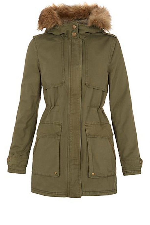 New Look Khaki Faux Fur Trim Hooded Parka, £49.99